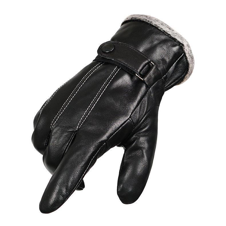 Men's Genuine Leather Sheepskin Gloves - Thick, Warm, Velvet-Lined Cold Protection for Winter