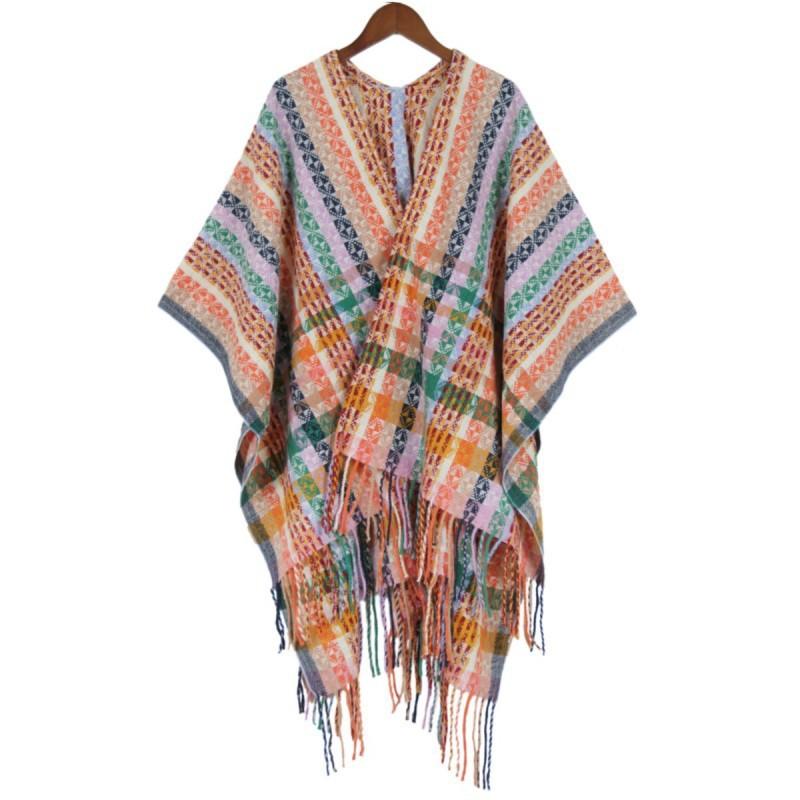 Women'S Bohemian Shawl Travel Ethnic Large Cape Fashion Winter Tassel Warm Scarf