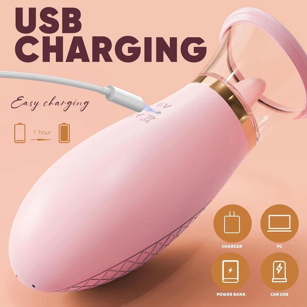 Multi-Frequency Suction Cup Vibrator & Massager - Strong Vibration Breast Pump & Electric Tongue Licker for Women.