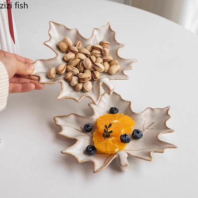Vintage Ceramic Maple Leaf Dinner Plate Dried Fruit Plate Snacks Dim Sum Plate Jewelry Tray Household Specialty Tableware