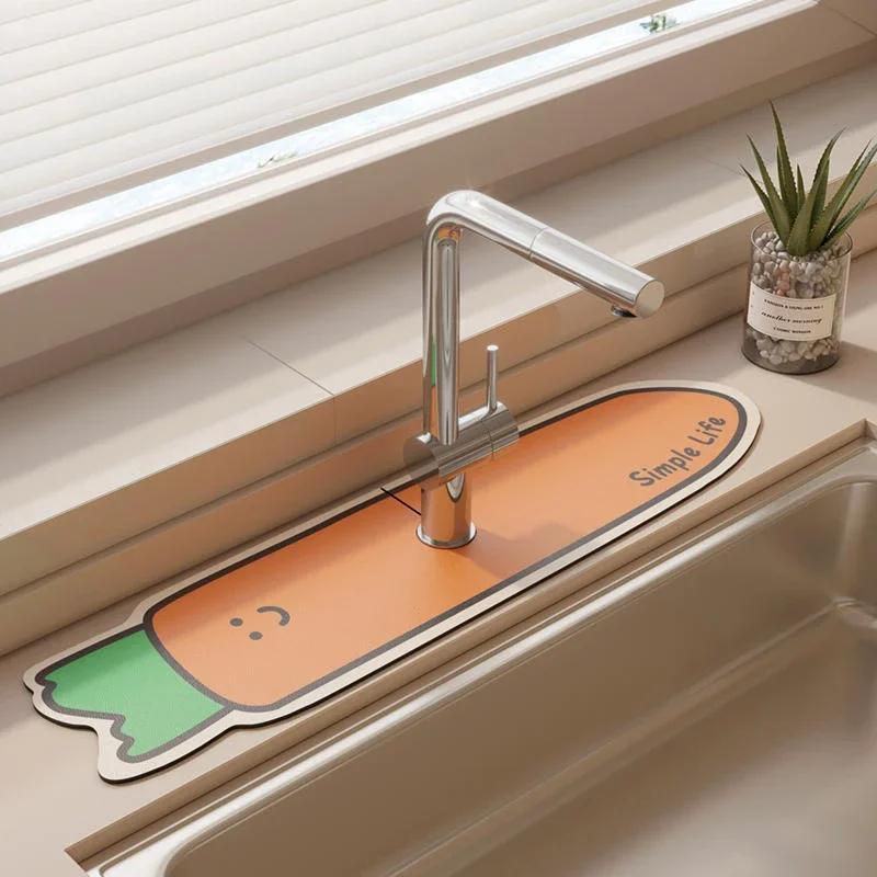 Super Absorbent Drain Pad Kitchen Faucet Mats Printed Bathroom Sink Rug Non-Slip Faucet Splash Guard Countertop Drying Pads