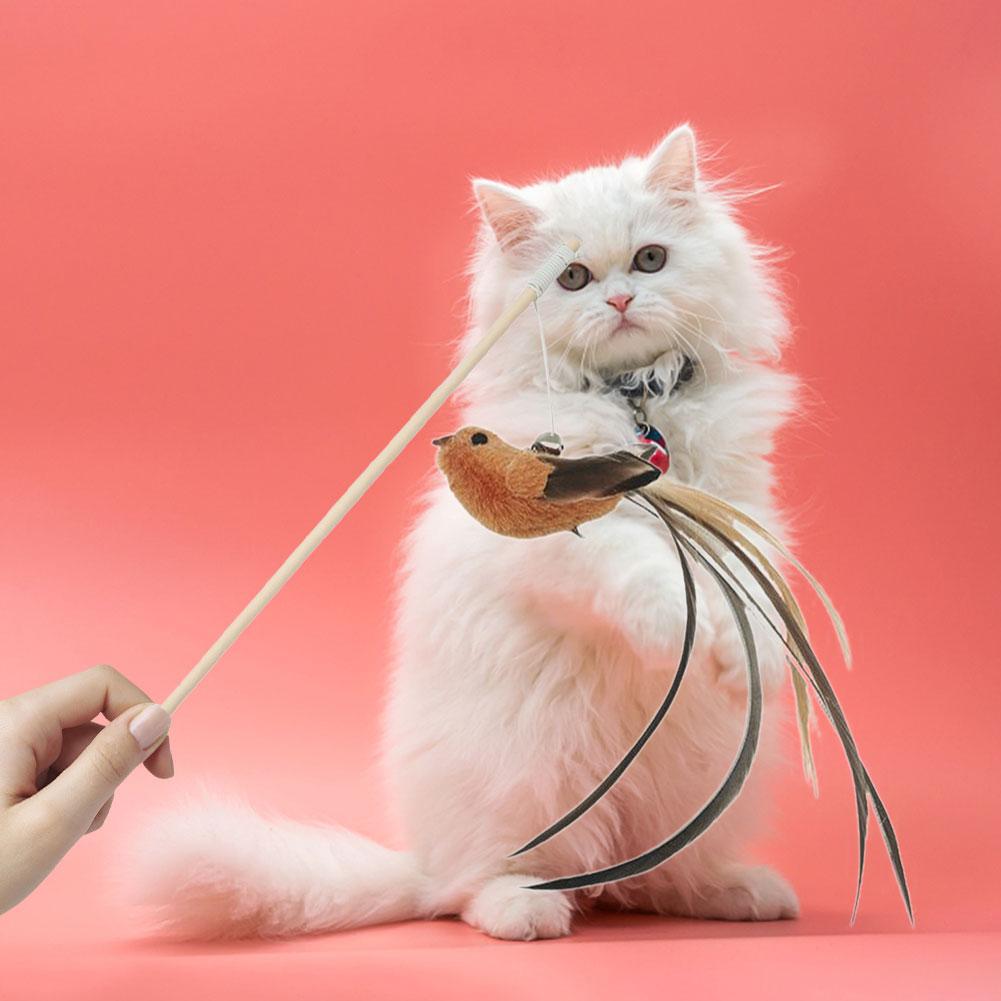 Cat Feather Toys Cute Replacement Cat Fur Toy Exquisite Teaser Cat Charms Interactive Kitten Stick Toys for Indoor Playing