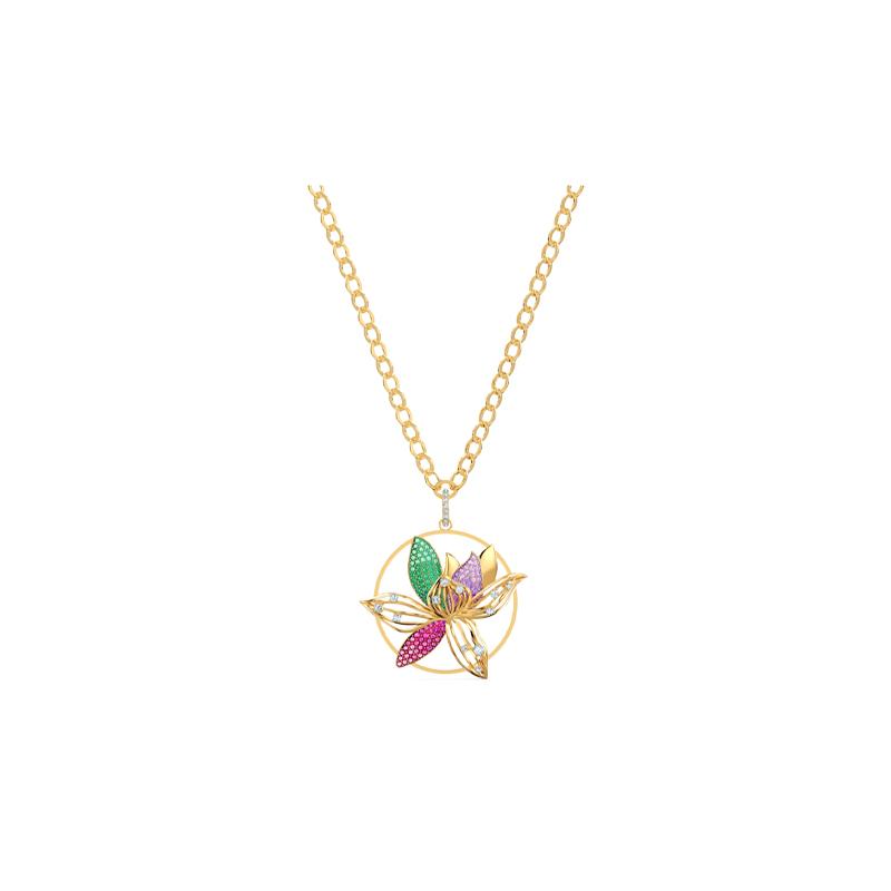 Swarovski Togetherness Orchid Heart Lock Gold Plated Necklace Women s 5561595 золотой