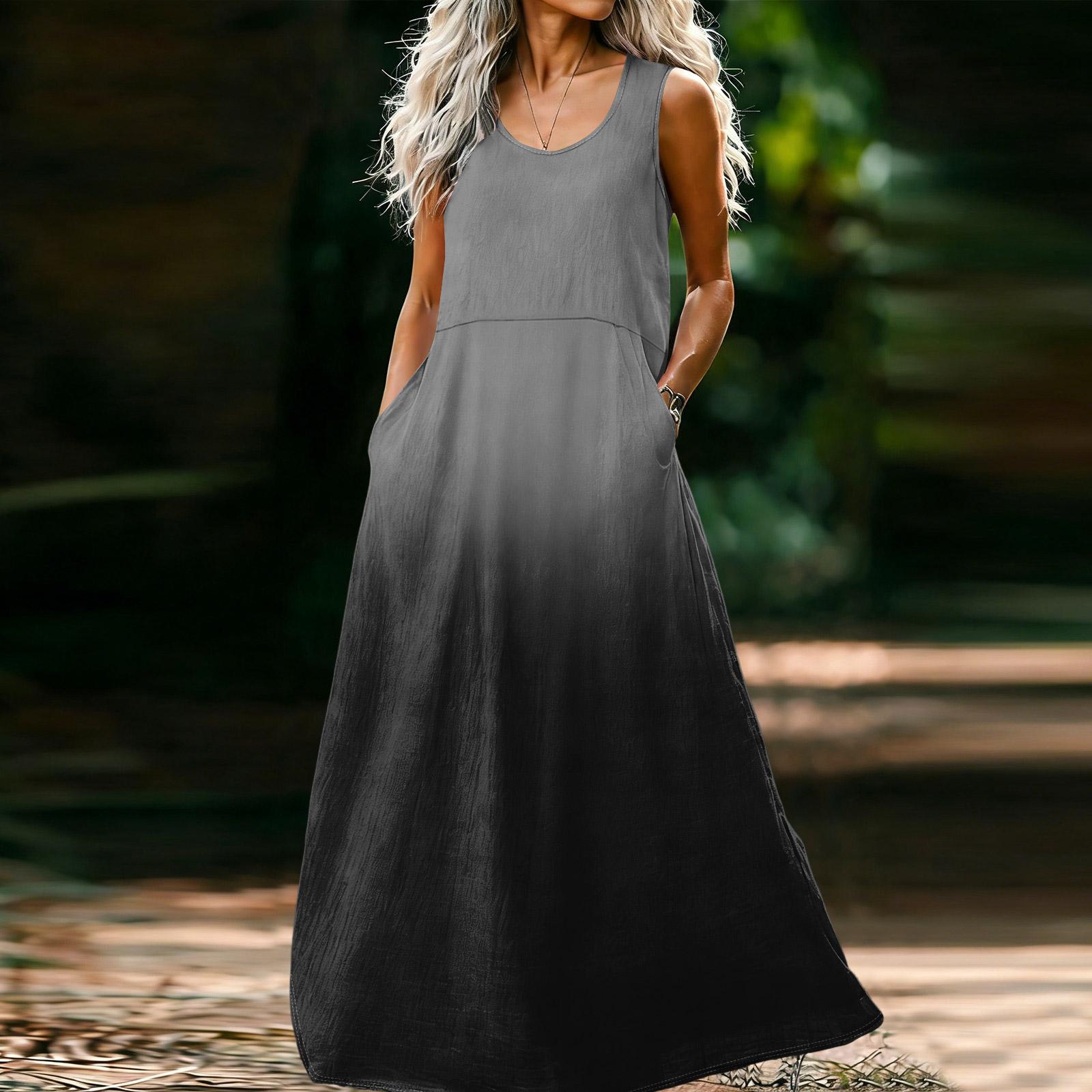 

Женское повседневное модное платье без рукавов с U-образным вырезом XXL чёрный