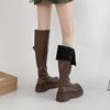 Retro style two wear folded thick-soled knight boots women's 2025 new autumn and winter fashion thick heel and thin knee boots