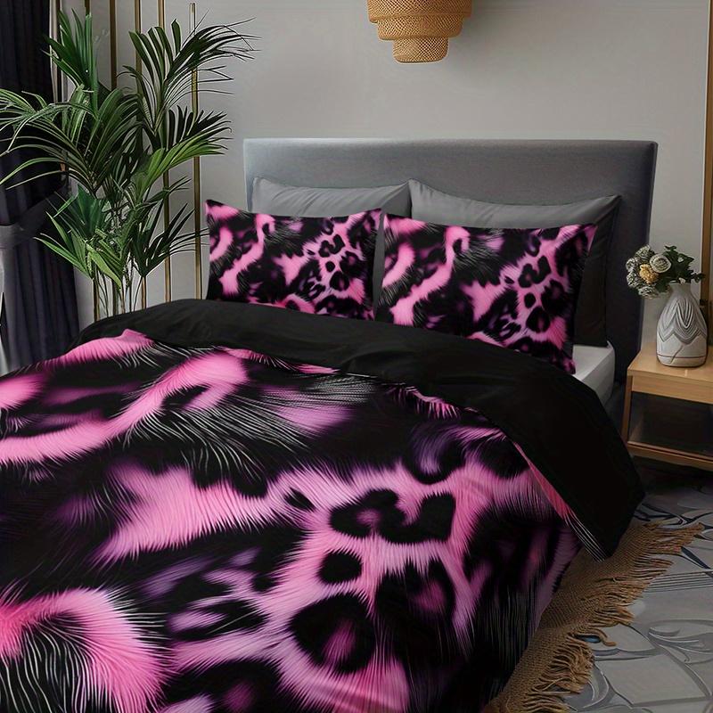 2/3ks Růžová Sada Povlaků na Peřinu s Leopardím Vzorem, HD Tisk Měkké Prodyšné Světle Béžové Ložní Prádlo s Povlaky na Polštáře, Celoroční Domov Kolej