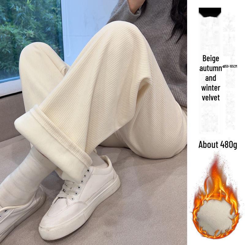 Women's 2024 Winter Plus Velvet Corduroy Wide-Leg Pants - Lambskin Lined Casual Straight Trousers