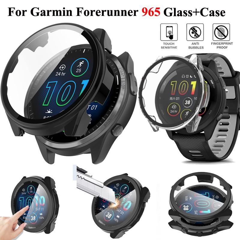 Custodia Protettiva Completa per Smartwatch Garmin Forerunner 965 Guscio 2in1 + Pellicola in Vetro Temperato per Cover Garmin Forerunner 965