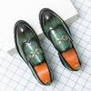 Fashion Trendy Brand Green Brogue Shoes Men's Leather Business Shoes Groom's Wedding Men's Loafers British Style Free Delivery