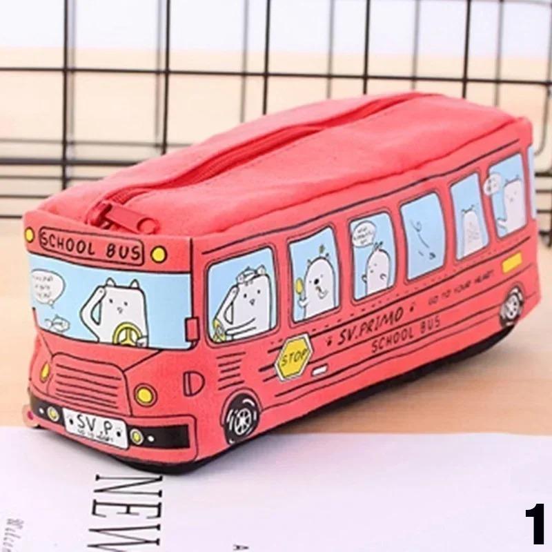 Large Capacity Cute Pencil Bag Creative Cartoon School Bus Children's Gift Office School Supplies Canvas Pencils Box Stationery
