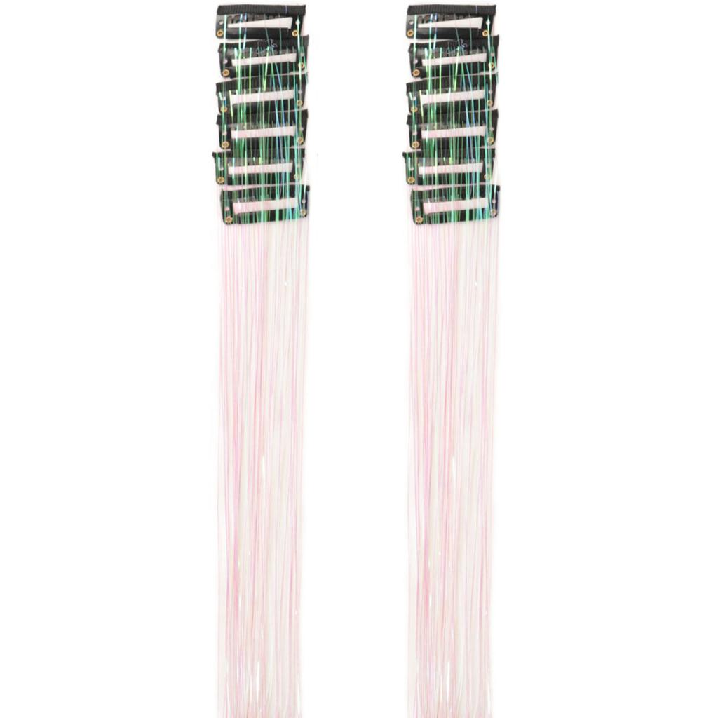 12 Strand Sparkles Tinsel Hair Extension High Temperature Silk Glitter Filament Hairpieces for Various Outfit Occasion