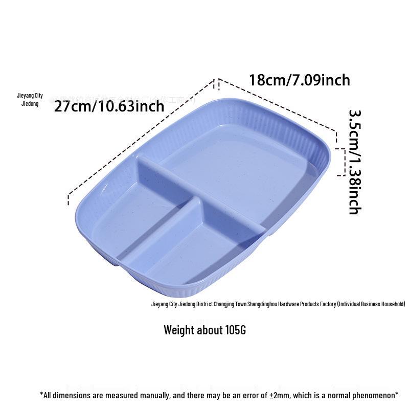 Fettforbrenning Porsjonskontrolltallerken: Tre-roms, fallsikker hvetestrådesign, fargekodet for effektiv måltidsplanlegging.