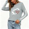 Women's Fashion Rugby Print Long Sleeve Neck Top with Side Slit Hem