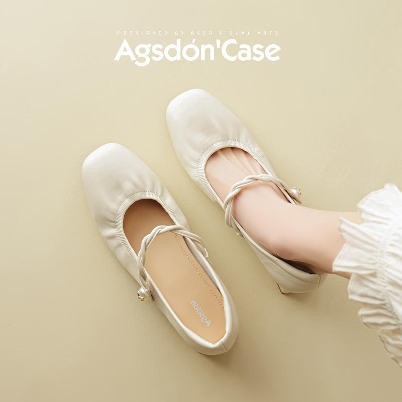 Augustine French single shoes women's 2025 new summer shallow mouth Mary Jane thick heel with skirt square head small leather shoes