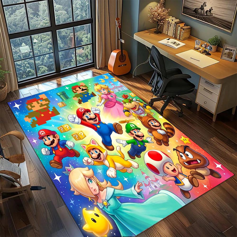 Super Mario Home Gamer Bedroom Large Area Non Slip Washable Floor Mat Rug Carpet Decor.-TING
