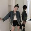 Retro Hong Kong Style Frayed Denim Jacket with Washed Slim-Fit and Pocket Design