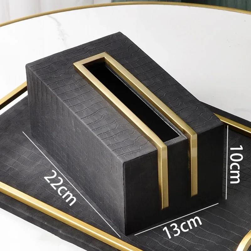 European Leather Tissue Box Modern Desktop Pumping Boxes Texture Bedroom Tissues Organizer Creative Home Decoration Ornaments