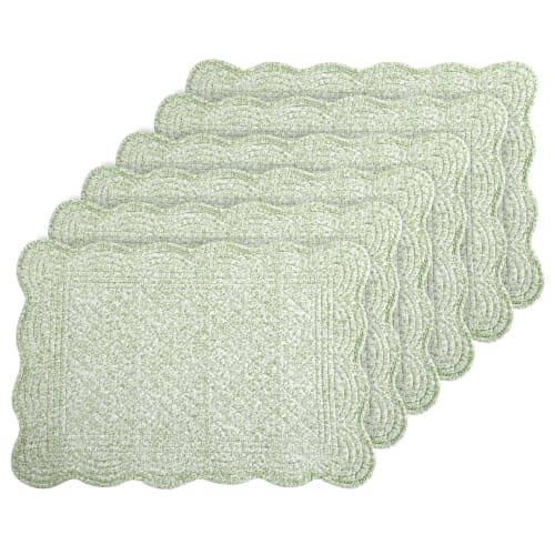 MABOZOO 100% Cotton Quilted Placemats, Set of 6, Washable Fabric Placemats for Kitchen & Dining Tables, Rectangular, White, Green, Floral Plate Mats