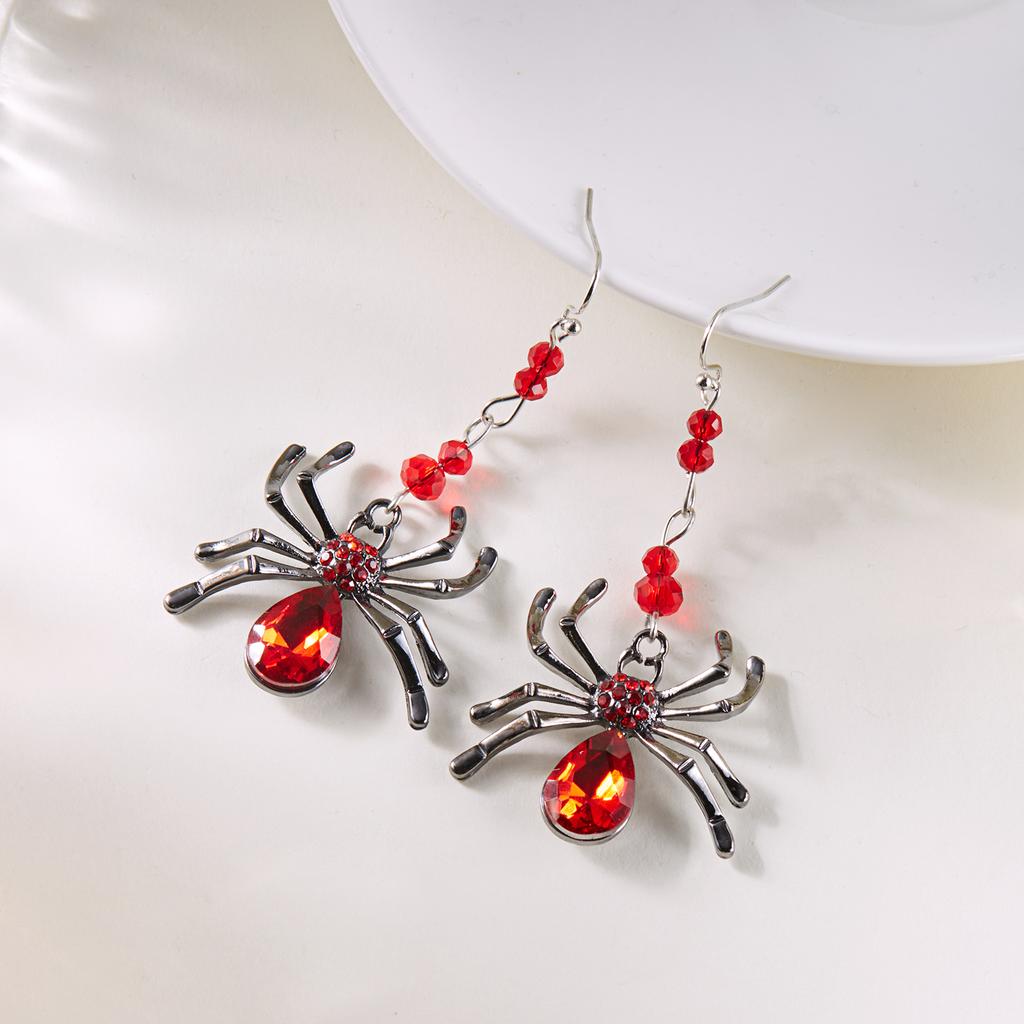 Colorful Spider Design Shiny Artificial Crystal Zircon Dangle Earring For Women Punk Insect Water Drop Earring Halloween Jewelry