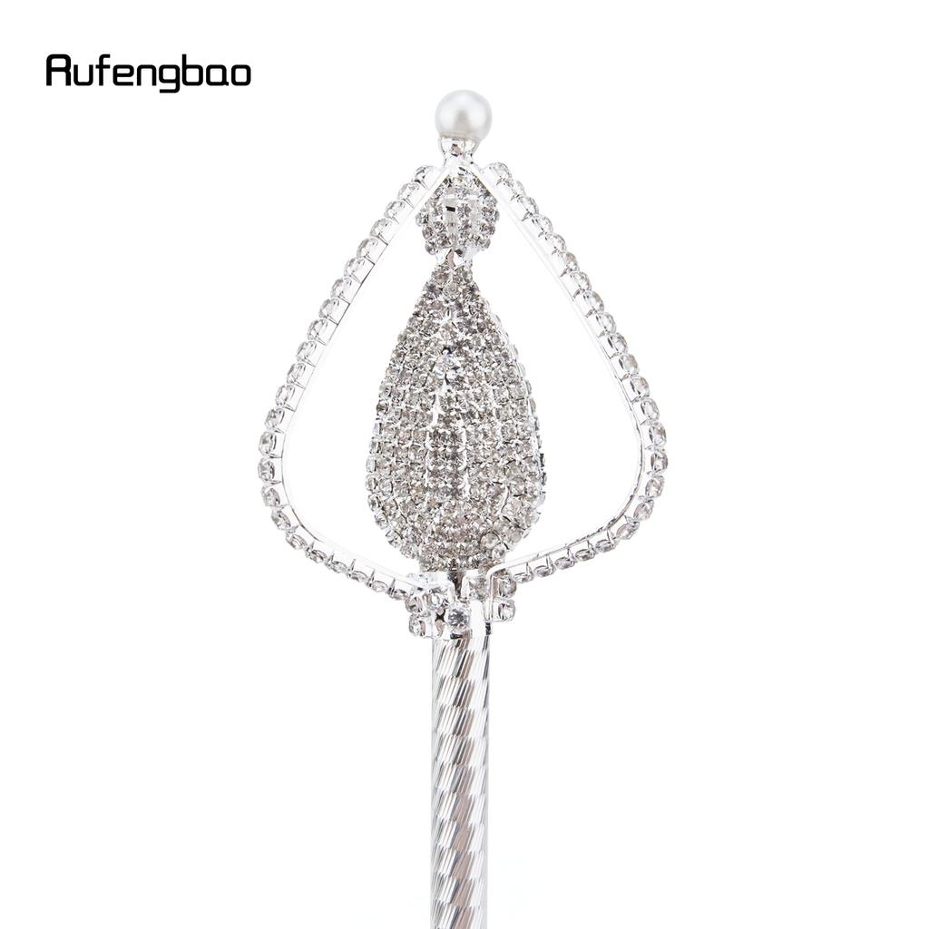 Golden White Alloy Crown Fairy Wands for Girl Princess Wands for Kids Angel Wand for Party Costume Wedding Birthday Party 51cm