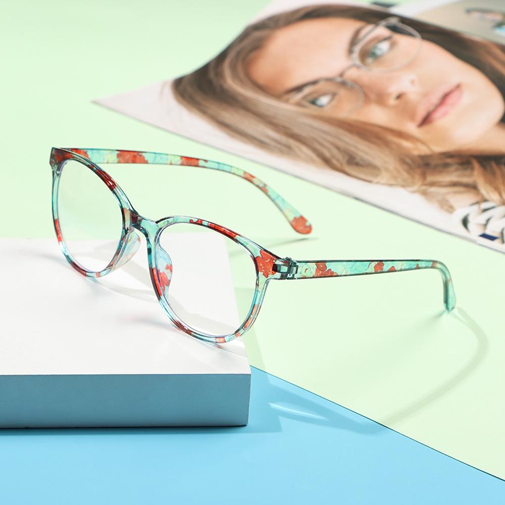 Women Vintage Flowers Portable Ultra Light Frame Anti-Blue Light Eyeglasses Eye Protection Reading Glasses
