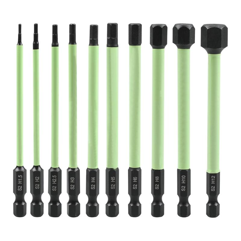 10Pcs 1.5mm-12mm Allen Wrench Drill Bit 1/4inch Hex Screwdriver Bit Set Allen Key Bit Set for Assembling Furniture