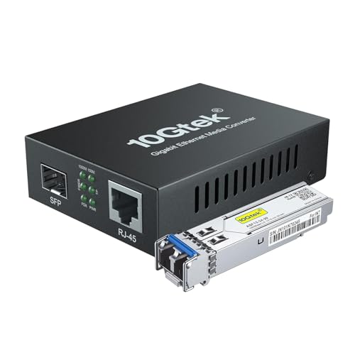 10Gtek Gigabit Optical Media Converter, Single-Mode Dual LC Fiber 1.25Gb/s SFP Module to 10/100/1000Base-Tx 1000Base-LX SFP Module (1310nm, 20km)