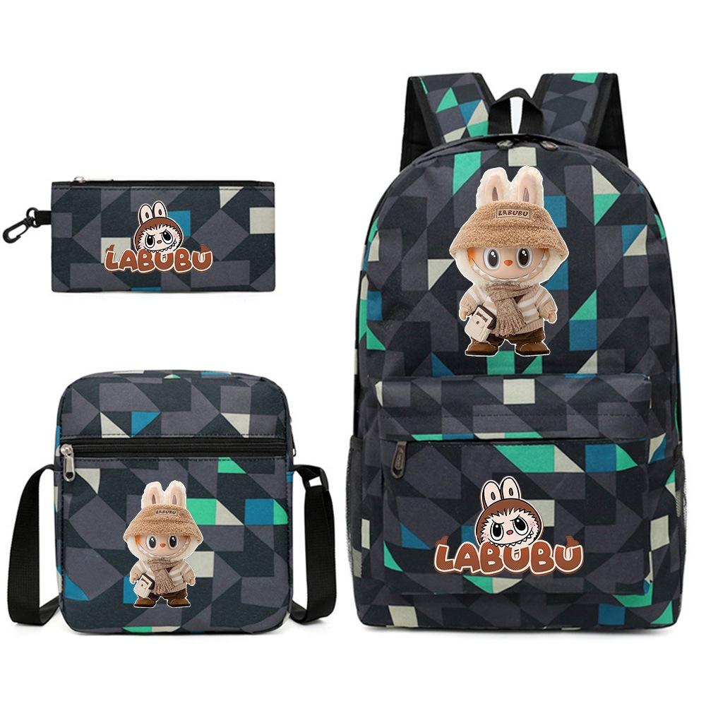 Labubu Surrounding Primary and Secondary School Students Fashion Backpack Casual Schoolbag Three-piece Set