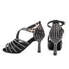 Women Latin Dance Shoes Shining Rhinestone Dancing Shoes Flare Heel 9cm Narrow Foot Adjust Width