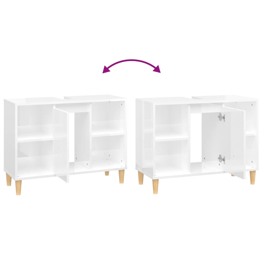 Glossy White Bathroom Vanity Cabinet 80 x 33 x 60 cm Engineered Wood