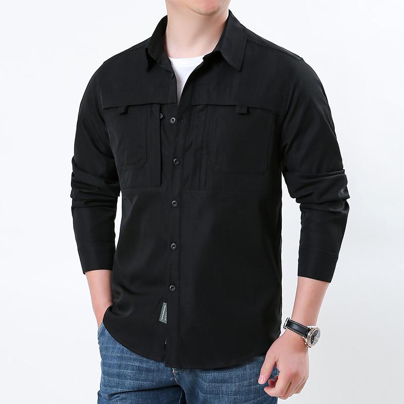 Men's Outdoor Quick Dry Tactical Shirt - Long Sleeve, Breathable, Elastic, Multi-Pocket