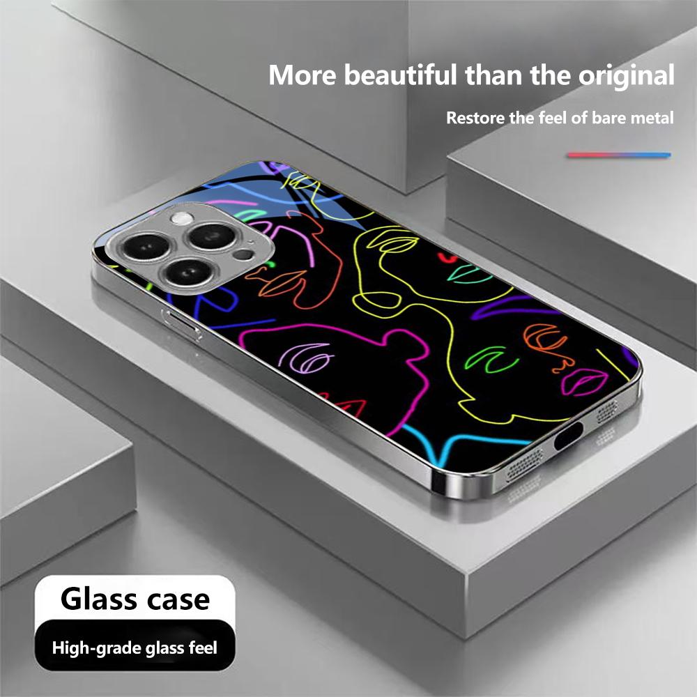 

Чехол для телефона N150 с цветными лицами, линиями, рисунком, искусством, для iPhone 16, 15 Pro Max, Samsung S24, A54, A35, Xiaomi, Redmi Note 13, рамка с покрытием, закаленное стекло Infinix Smart 9