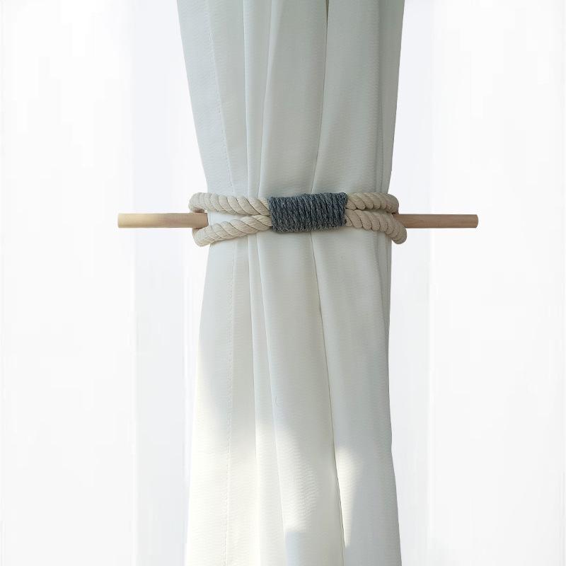 Woven Cotton-Linen Bow Curtain Tieback with Wooden Stick