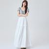 Qooth White Tiered Ruffle Skirt Bow Detail A-Line Midi Slimming QT2865