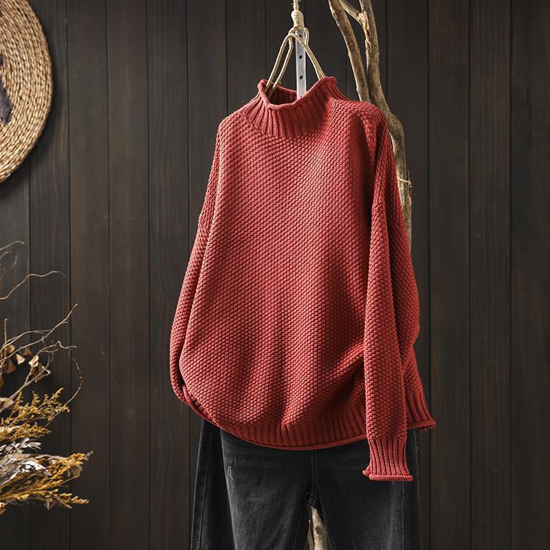 Literary and Retro Semi-turtleneck Sweater Women's Autumn and Winter Loose Casual Style Pullover Bottoming Knitted Sweater Long Sleeves