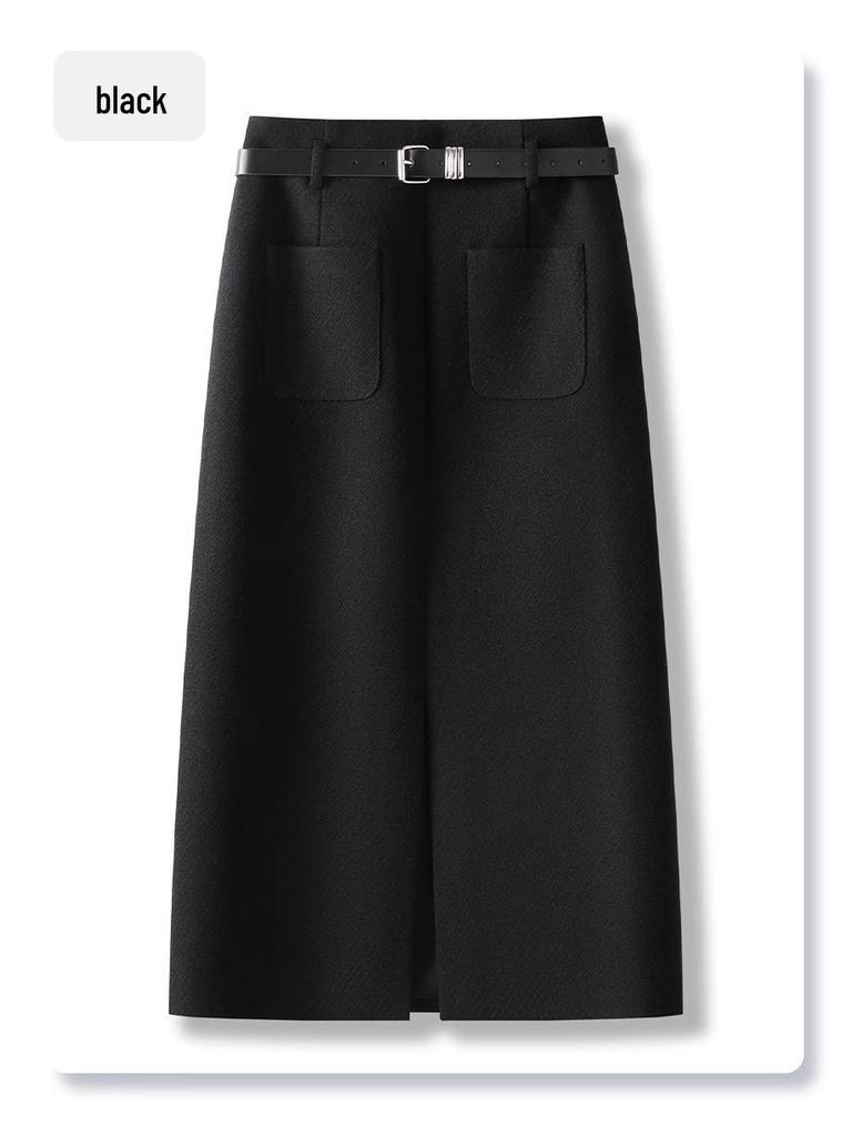 2024 Women's Woolen Bodycon Midi Skirt - Spring/Autumn Slimming Slit Design