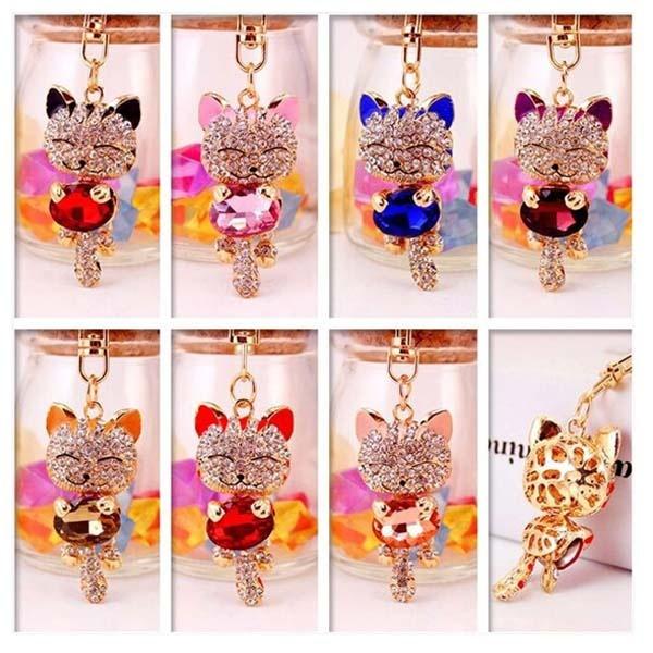 Smile Cat Crystal Rhinestone Keyring Key Holder Purse Bag for Car Christmas Gift Keychains 2017 Brand Key Chain ZHH2745/sm