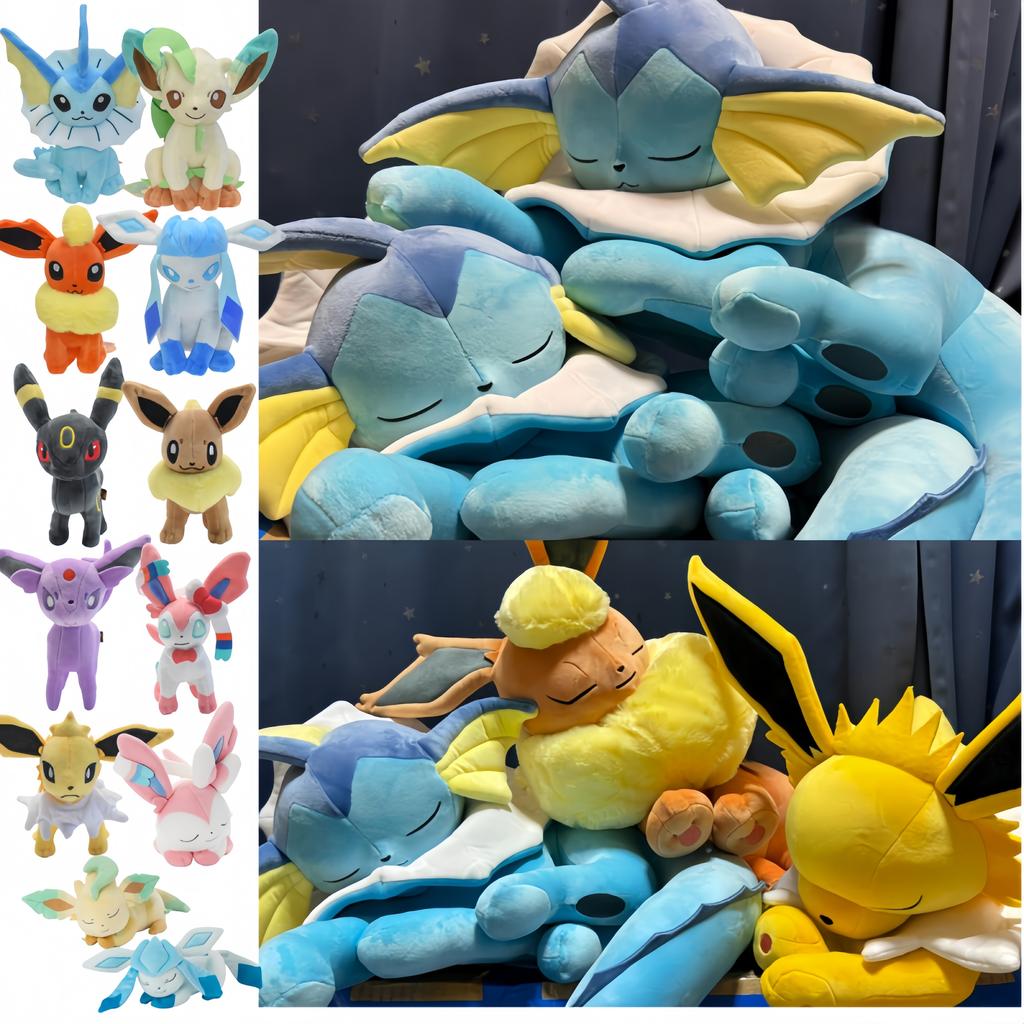 Sleeping Vaporeon Flareon Eevee Collection Glaceon Leafeon Sylveon Plush Stuffed Doll Espeon Umbreon Plushies Xmas Gifts