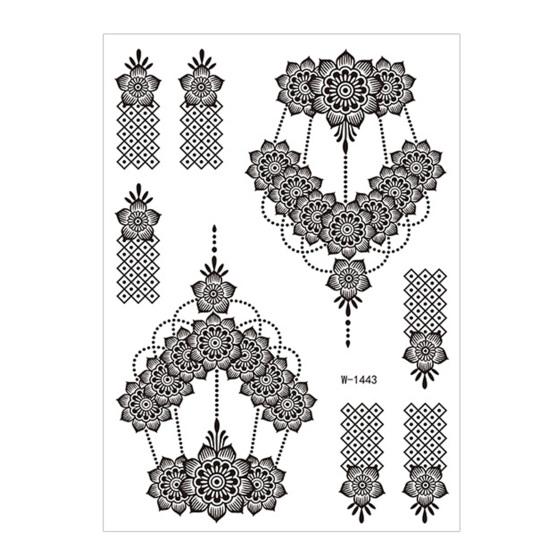 Temporary Tattoos Stickers Fake Body Arm Chest Shoulder Tattoos with Black Lace Flower