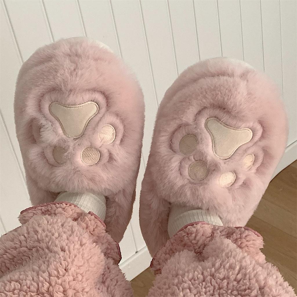 Fashion Women Kawaii Cat Claws Fluffy Fur Plush Slippers Women's Home Slippers Cute Cotton Non Slip Winter Shoes Women Christmas Gift