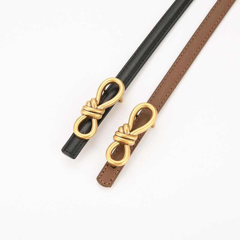 2025 Women's Versatile Genuine Leather Bowknot Waist Cinch - Thin Decorative Belt for Skirts and Shirts
