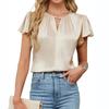 Top da donna estivi alla moda casual in raso con bottoni scollo a V manica corta Magliette Top