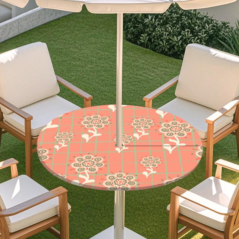 Outdoor Round Table Cover With Geometric Waterproof Elastic Hem Patio Garden Deck