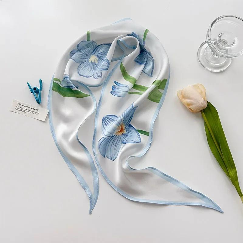 Fashion Silk Satin Scarf Women Long Headband Cute Neckerchief Flora Print Hair Tie Scarfs For Ladies Skinny Hairband Bag Scarves