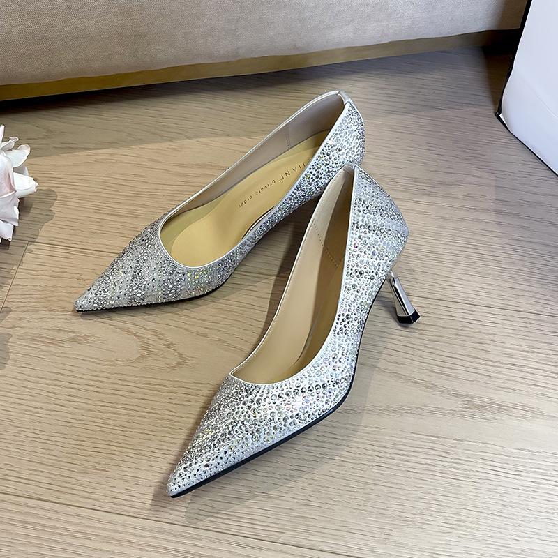 

Свадебные туфли Xiuhe со стразами, женские туфли невесты, высокий темперамент, высокие каблуки, острый носок, тонкие каблуки, одинарные туфли не утомляют. 39