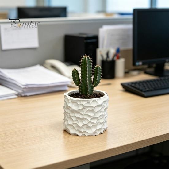Concave Convex Flowerpot 3D Printed Wave Pattern Plant Pot, Matte White Succulents Planter, Integrated Molding Simple Design Pot Smooth Decorative