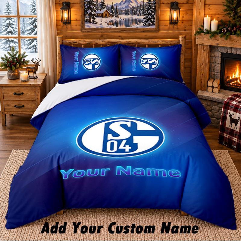 Schalke 04 FC Pattern Bedding 3Pcs Set Custom Name, Bed Sheet And Pillowcases For Home Bedroom