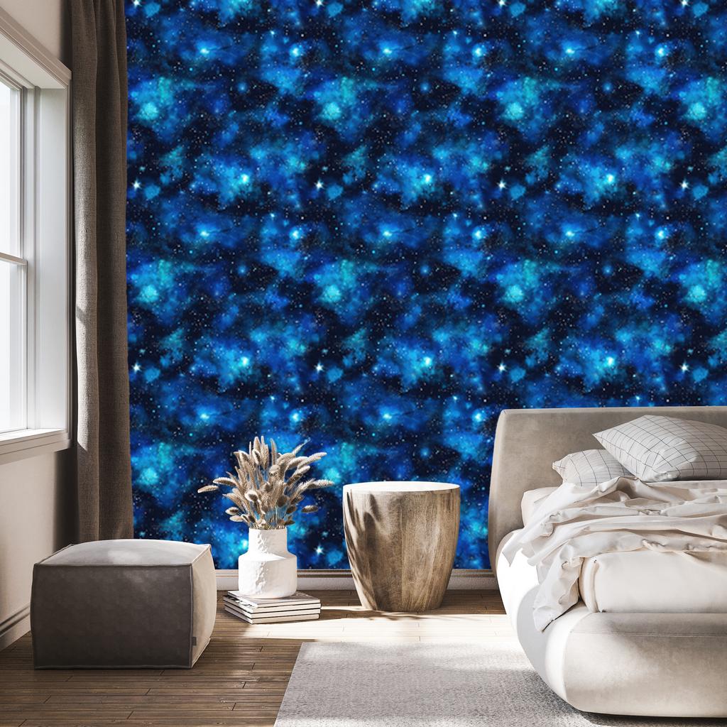 Watercolor Galaxy Wallpaper Harmonious Arrangement, Navy Blue 50x1000
