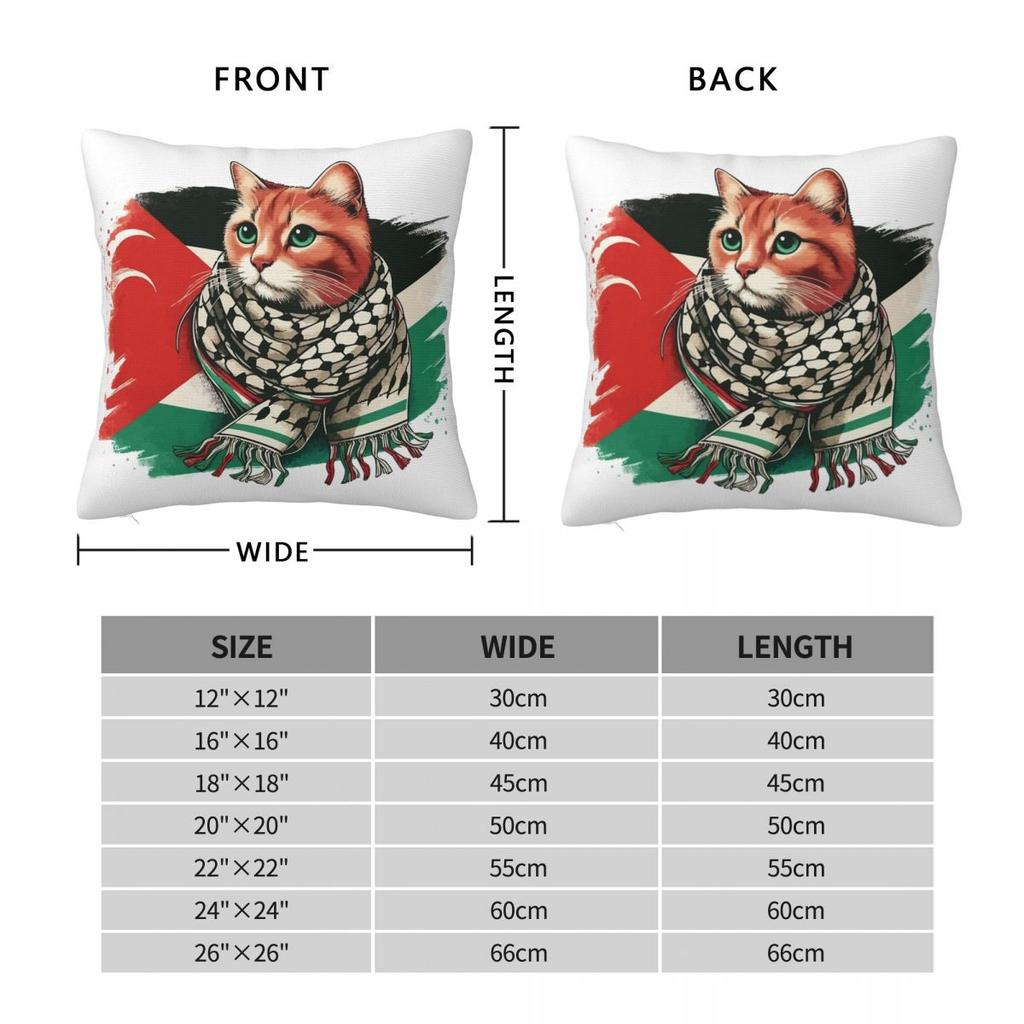 Palestyna Kot z Szalikiem Poszewka na Poduszkę Dwustronny Nadruk Poliestrowa Poszewka na Poduszkę Pokrowiec na Poduszkę Prezent Pokrowiec na Poduszkę Siedzisko Kwadratowy 40X40cm