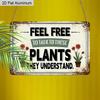 2D Flat 1pc 12"x8" Retro Plant Lover Aluminium Sign - "FEEL FREE TO TALK TO THESE PLANTS" Quote, Vintage Garden Decor, Durable Metal Wall Art for